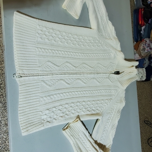 Eddie Bauer Heavy Knitted Cream/Winter White LS Zippered Sz M Cardigan Sweater - Picture 7 of 10
